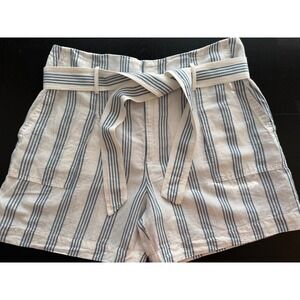 Ralph Lauren Classic Coastal Striped 100% Linen Shorts Womens 14 Blue Resortwear